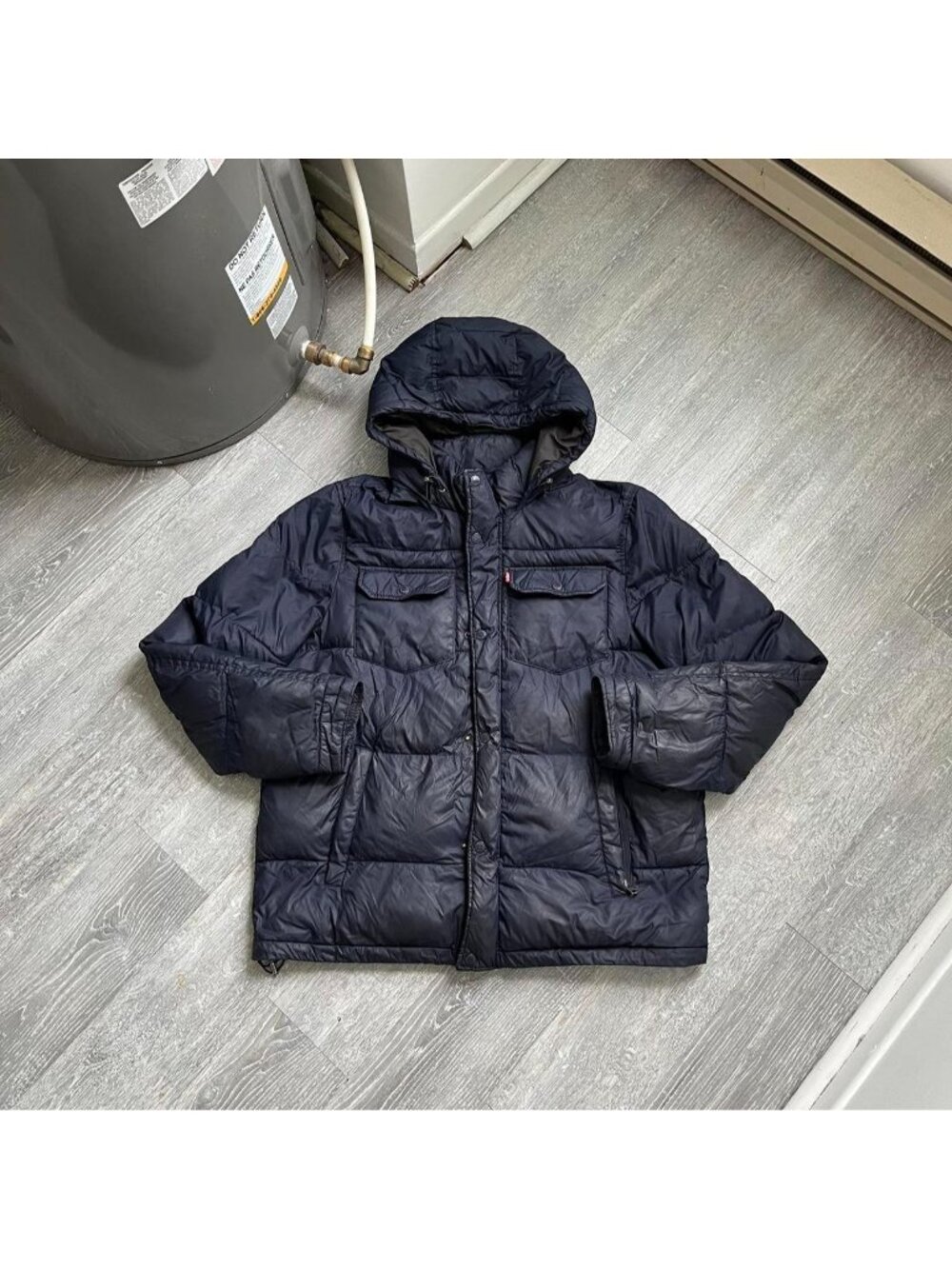 Navy Blue Levi’s Strauss Zip-Up Hooded Puffer Jacket (Tagged Men’s L)